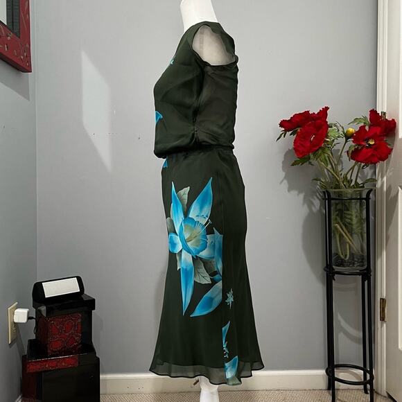NEW Banana Republic Silk Tropical Flower Longline Midi Skirt Semi Sheer Top XS/S - Picture 4 of 16